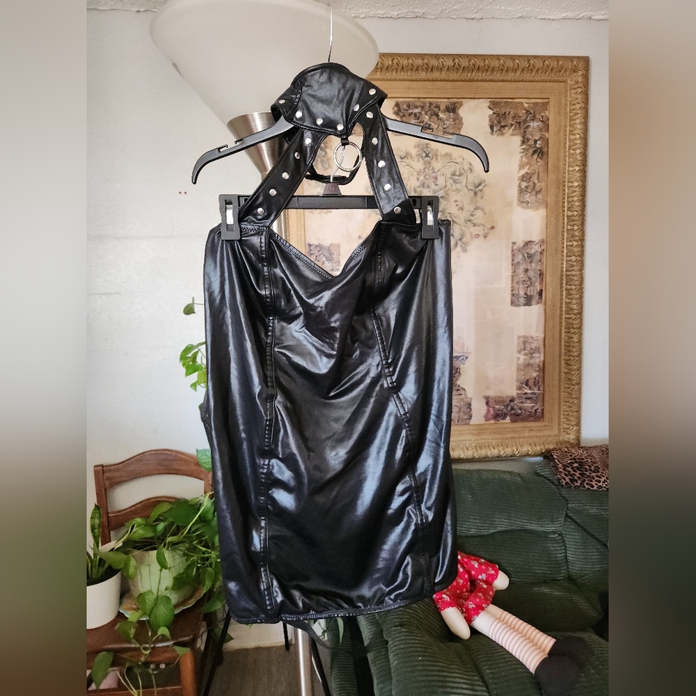 Dreamgirl Plus Size Leather-Look Knit Collared